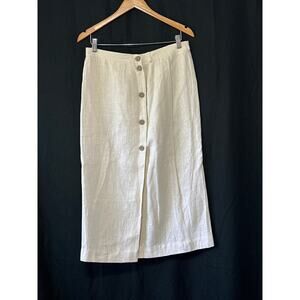 VTG Harve Bernard Linen Wrap Button Up Straight Skirt L Cream Classic Old Money